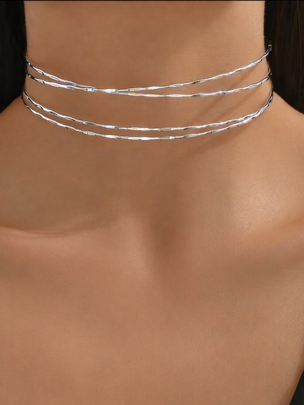 Silver Layered Choker Necklace Open Collar Wrap Torque Statement Jewelry Gift
